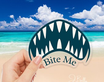 Bite Me Shark Teeth Clear Sticker, Transparent Ocean Decal, Minimal Coastal Aesthetic, Funny Beach Sticker, Laptop Water Bottle