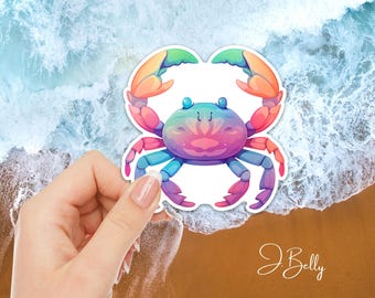 Colorful Crab Sticker – Cute Ocean Sea Life Vinyl Sticker, Beach Aesthetic Laptop Water Bottle Decal, Coastal Summer Sticker