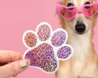 Pink Glitter Dog Paw Sticker – Waterproof Vinyl Pet Lover Decal – Cute Animal Paw Print Sticker – Laptop, Tumbler, Water Bottle Sticker