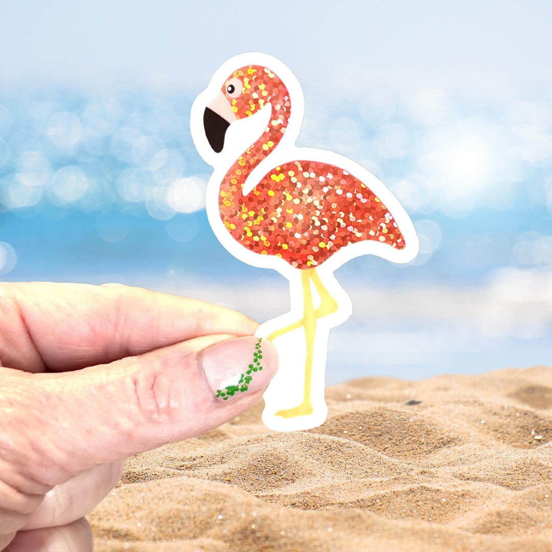 Glitter Pink Flamingo Sticker: Waterproof Vinyl Decal, Tropical Bird ...