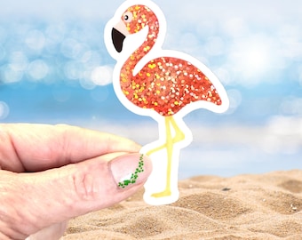 Glitter Pink Flamingo Sticker: Waterproof Vinyl Decal, Tropical Bird Sticker for Laptop, Water Bottle, Journal – Pink Bird Aesthetic