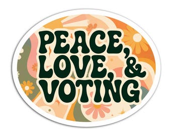 Peace Love & Voting Stickers, Groovy I Voted Stickers, Retro Election Day Stickers, Voter Registration Event, Bulk Voting Stickers
