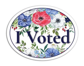 I Voted Sticker, Floral Voting Sticker, Election Day Sticker, Patriotic Flower Voter Sticker, Red White Blue Vote Decal, Poll Worker Sticker
