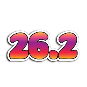 May include: A sticker with the number 26.2 in a gradient of orange, red, and purple. The numbers are in a bold, rounded font.