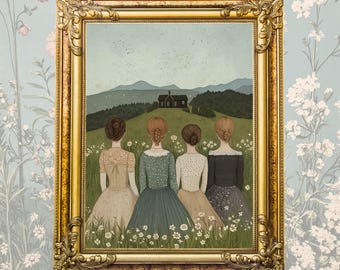 Little Women book nook art print, winter cottagecore art, book nook, Jo March, little women poster, digital download
