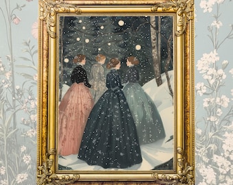 Little Women book nook art print, winter cottagecore art, book nook, Jo March, little women poster, digital download