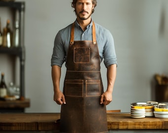 Dark Brown Leather Apron: Personalized Bartender or Chef Gift