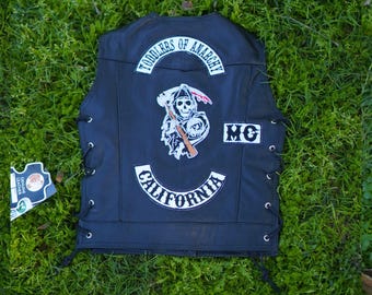 Chaleco de cuero para niños estilo motociclista / Parches inspirados en SOA, Custom City
