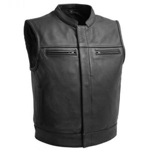 Handgemaakt zwart bikervest voor heren | Leren Biker Hunt Club-vest - gepersonaliseerd cadeau voor motorrijders | Gepersonaliseerde zwart leren bikervest