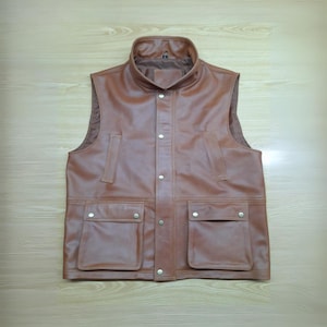 Brown Biker Leather Vest For Men | Custom Size Vest For Men | Prenasalized Gift For Men