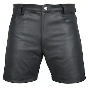Men&#39;s Genuine Black Leather Short | 5 Pocket Short Zipper Fly | Cow Leather Short Nicker for Men | Personalized Gift For Men