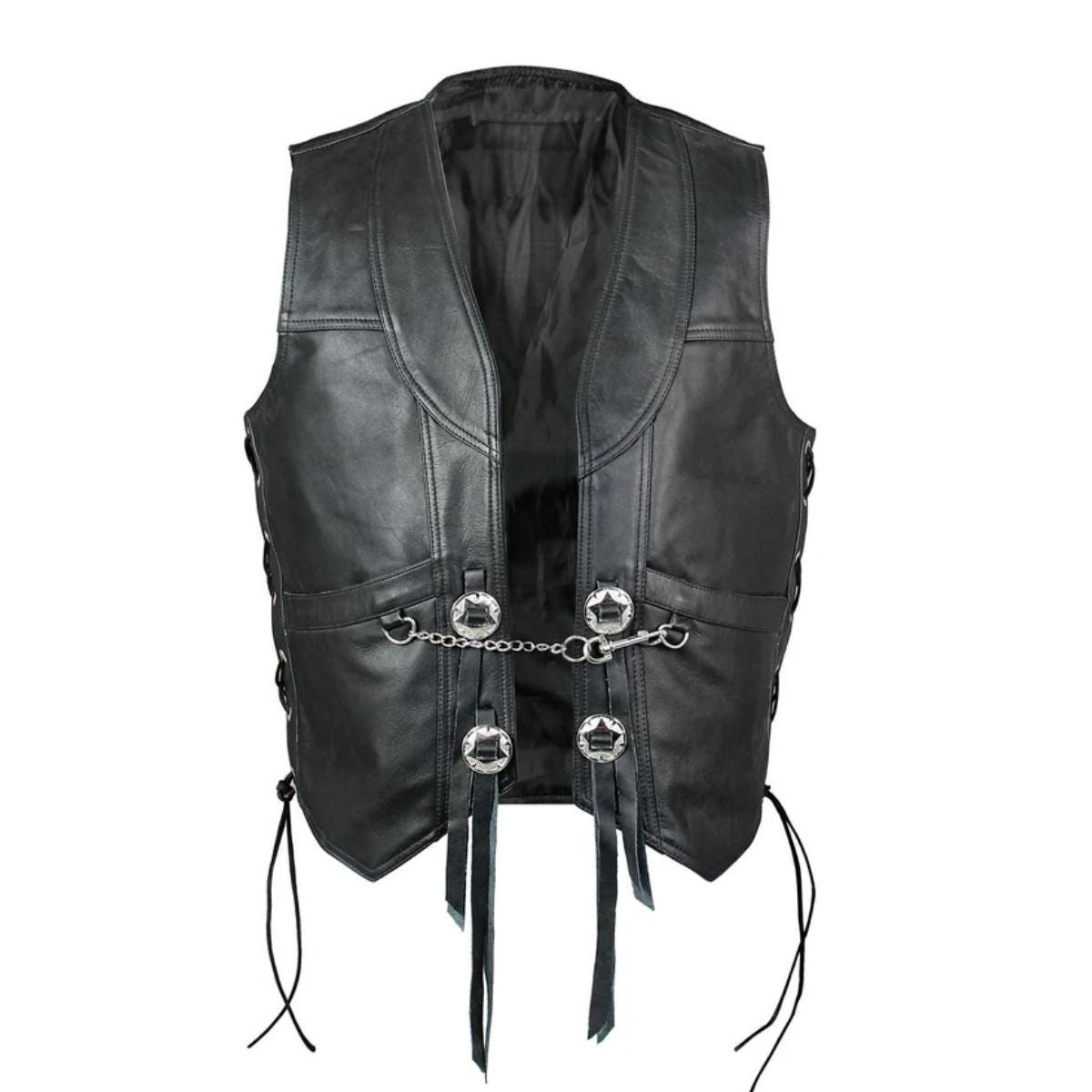 Leather Vest Men Gray Original COW LEATHER Vest Chain Concho