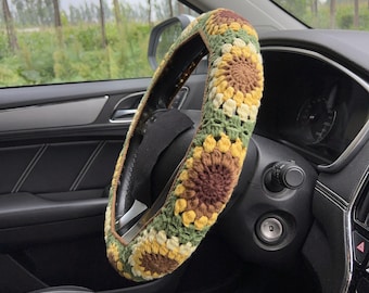 Sunflower Car Steering Wheel Cover,Crochet Steering Wheel Cover,Cute Steering Wheel Cover,Men and Women car accessories,car gift