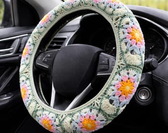 Sunflower Car Steering Wheel Cover,Crochet Steering Wheel Cover,Cute Steering Wheel Cover,Men and Women car accessories,car gift