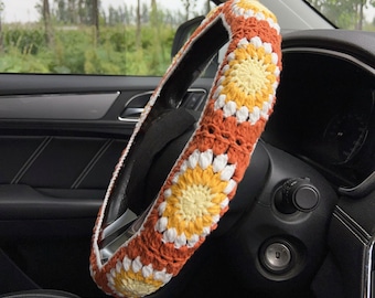 Sunflower Car Steering Wheel Cover,Crochet Steering Wheel Cover,Cute Steering Wheel Cover,Men and Women car accessories,car gift