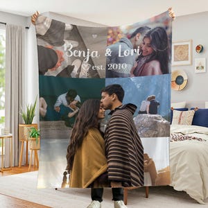 Custom Photo Blanket Collage, Picture Blanket With Text, Memorial Blanket, Friend Couples Gift, Birthday Anniversary Gift, Family Blanket