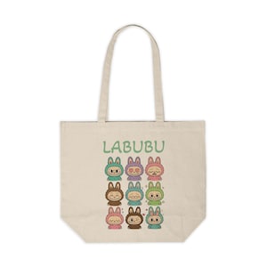 LABUBU Cute Print Canvas Shopping Tote, Eco-Friendly Bag, Grocery Tote, Gift for LABUBU Lovers, Labubu Lovers