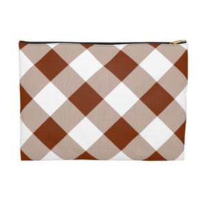 Chic Checkered Makeup Pouch | Stylish Makeup Bag, Travel Organizer, Gift for Her, Brown Plaid Clutch, Fashionable Storage, Accessory Pouch