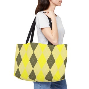 Vibrant Argyle Weekender Tote Bag, Stylish Travel Bag, Beach Tote, Shopping Bag, Gift for Her, Weekend Getaway Essential