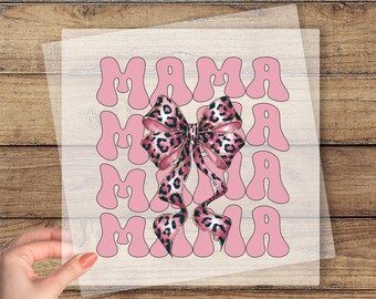 Mama Coquette Bow Dtf Transfer, Leopard Coquette Bow Ready To Press, Mama Heat Press Dtf, Mother's Day Dtf Printing, Mom Direct To Film