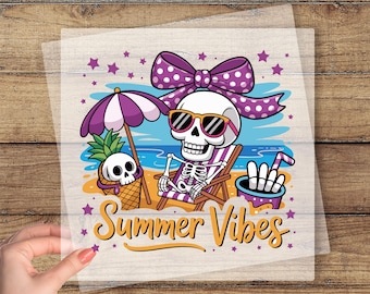 Halloween Summer DTF Print, Summer Vibes Dtf Transfer, Summerween Ready To Press, Summer Skeleton Dtf, Halloween Skull Dtf, Beach Vibes