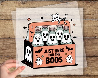 Just Here For The Boos DTF Transfer, Skeleton Cat Ready To Press, Halloween Party DTF Print, Funny Halloween Costume Design, Ghost Beer Dtf