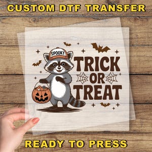 Spooky Raccoon DTF Transfer, Trick Or Treat Dtf, Funny Halloween Ready To Press, Halloween Raccoon Print, Raccoon Lover Gift, Halloween Dtf
