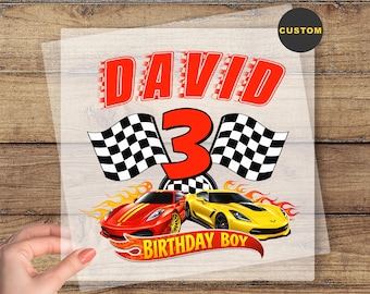 Custom Race Car Birthday Boy DTF Transfer, Birthday Boy Ready To Press, Personalized Birthday Party Heat Press, Car Birthday Gift Print
