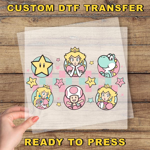 Princess Peach Dtf Transfer, Super Mario Ready To Press, Mario Friends Dtf Print, Mario Characters Dtf, Super Mario Princess Heat Press Dtf