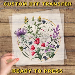 Retro Flower DTF Transfer, Boho Floral Ready To Press, Wildflower Heat Press Transfer, Botanical DTF Prints, Plant Mom Gift, Flowers Print