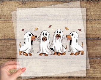 Dachshund Ghost DTF Transfer, Fall Dogs Ready To Press, Dog Lover Gift, Dog Owner Gift, Dachshund Mom Dtf Print, Halloween Dogs Heat Press