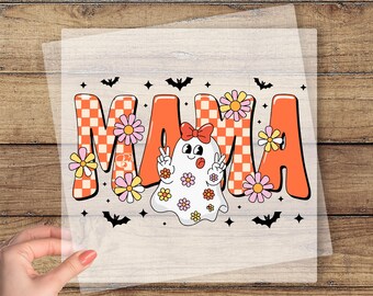 Floral Ghost Mama Ready To Press Design, Halloween Mama DTF Transfer, Spooky Mama Printing, Fall Mama Ghost Iron On Direct To Film, Mom Gift
