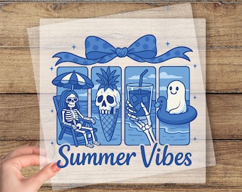 Summer Vibes Skeleton DTF Transfer, Summerween Ready To Press, Summer Skeleton Dtf, Halloween Summer Dtf, Beach Vibes Skull Dtf, Ghost Dtf