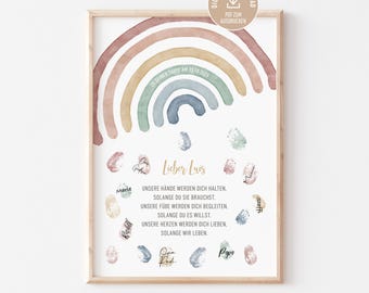 Guest poster for baptism, fingerprint design "Rainbow", personalized guest photo for self-printing: with the name of the child being baptized, a keepsake for the baptism celebration