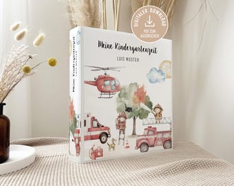 Kindergarten Ordner FEUERWEHR: Druckvorlage personalisiert als PDF Vorlage zum Download und Ausdrucken für Ringordner in Krippe oder Kita