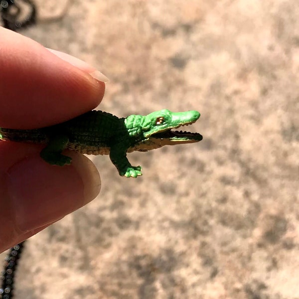 Alligator Necklace, Alligator Jewelry, Reptile Jewelry, Crocodile Jewelry, Toy Jewelry, Animal Jewelry, Green Jewelry, Swamp Jewelry, Lizard