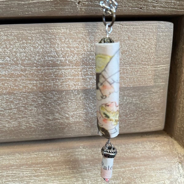 Unusual Paper Bead Necklace made from upcycled '60s Baby Book vintage paper and metal spacer beads, OOAK