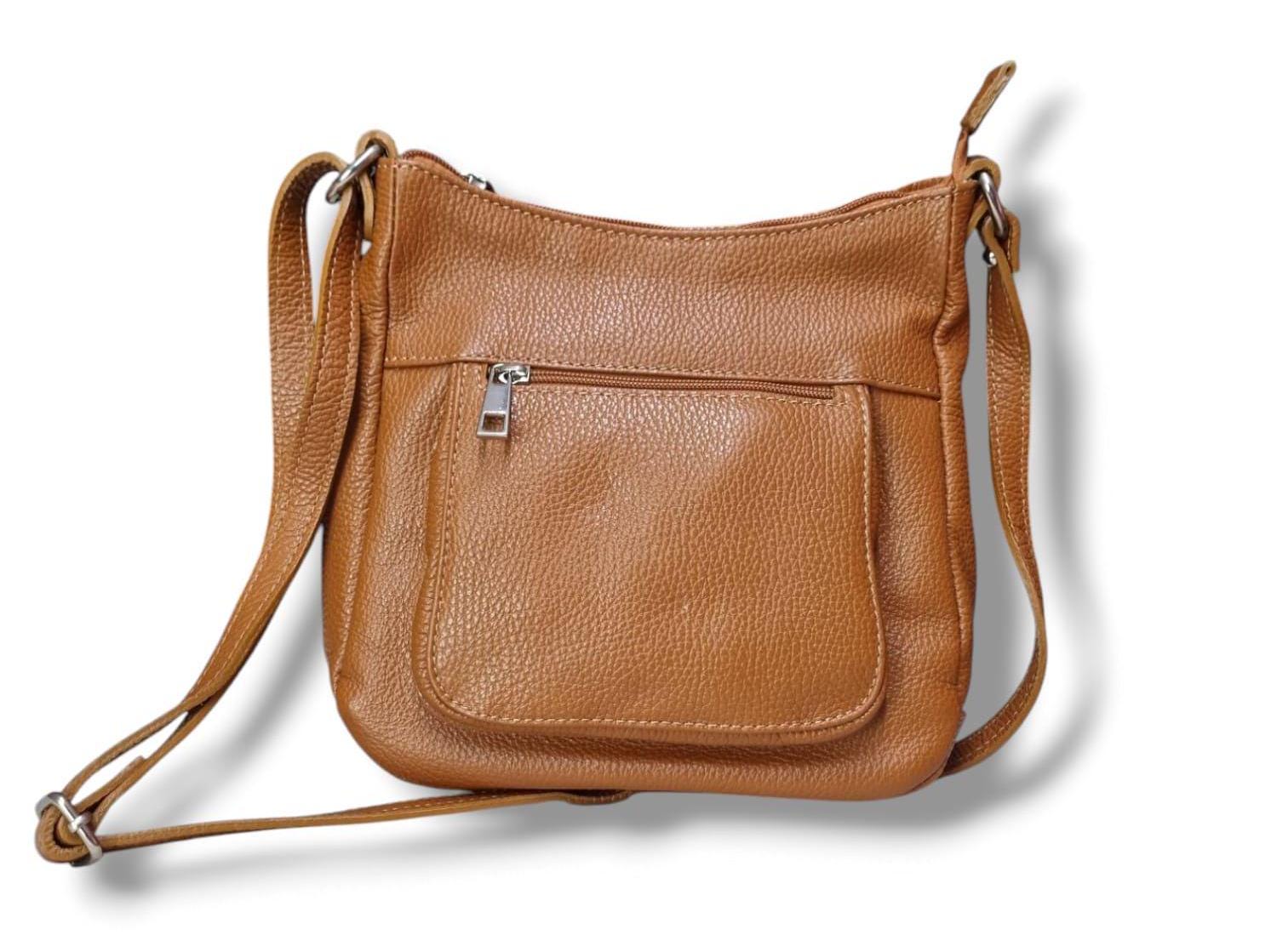 Real Italian Pebble Leather Brown Crossbody Bag Brown Shoulder bag Brown Leather Bag With Adjustable Strap Gifts for Mothers