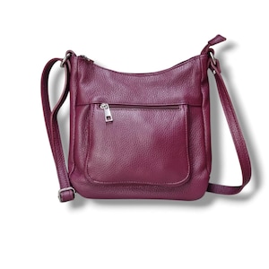 Echte italienische Kieselstein-Leder-Burgund-Umhängetasche Burgund-Schultertasche Burgund-Ledertasche mit verstellbarem Riemen Burgund-Reisetasche