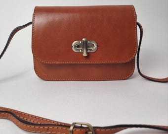Tan Leather Crossbody Bag: Handmade Minimalist Shoulder Purse