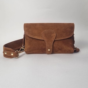 Tan Genuine Suede Leather Crossbody Bag Tan Shoulder Purse Tan Suede Handbag Handmade Boho Bag for Women Minimalist Bag Gifts for her