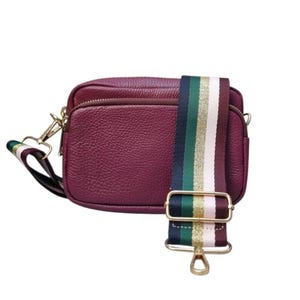 Handgefertigte weinrote Echtleder-Umhängetasche Doppel-Reißverschlusstasche weinrote Schultertasche minimalistische Ledertasche weinrote Handtasche mit 2 Riemen