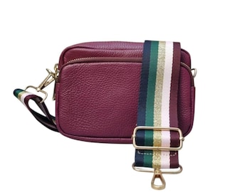 Burgundy Leather Crossbody Bag: Double Zip, Minimalist Design