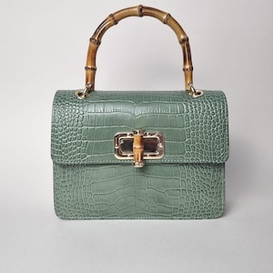 Mint Green Leather Top Handle Bag Real Leather Handbag Mint Party Bag Structured Leather Purse Mint Green Crossbody bag Minimalist Bag