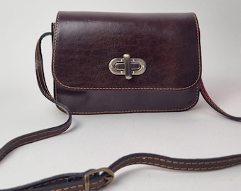 Dark Tan Leather Crossbody Bag: Handmade Minimalist Shoulder Purse
