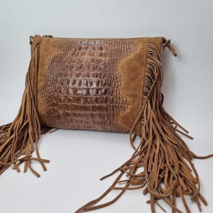 Tan Suede Fringe Bag Real Leather Crossbody Purse, Boho Western Festival Handbag Tan Handmade Cowgirl Shoulder Bag Tan Suede Gifts for her