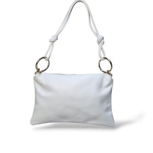 Handmade Italian Leather White Clutch Bag Genuine Leather White Crossbody Purse White Bridal Bag Minimalist White Evening Bag Wedding Bag
