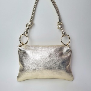 Gold Real Leather Clutch Bag Gold Shoulder or Crossbody Purse Metallic Gold Evening Bag Handmade Leather Handbag Gold Party Bag Gift for Her