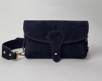 Black Suede Leather Crossbody Bag: Handmade Boho Shoulder Purse