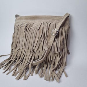 Beige Suede Fringe Crossbody Bag Real Suede Leather Boho Bag Handmade Leather Purse Western Shoulder Bag Bohemian Suede Purse Gift for Her